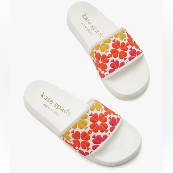 Kate Spade Olympia Slides Sandals White/Multi 37.5 US 7/8 Slip On Pool Beach - Picture 1 of 6